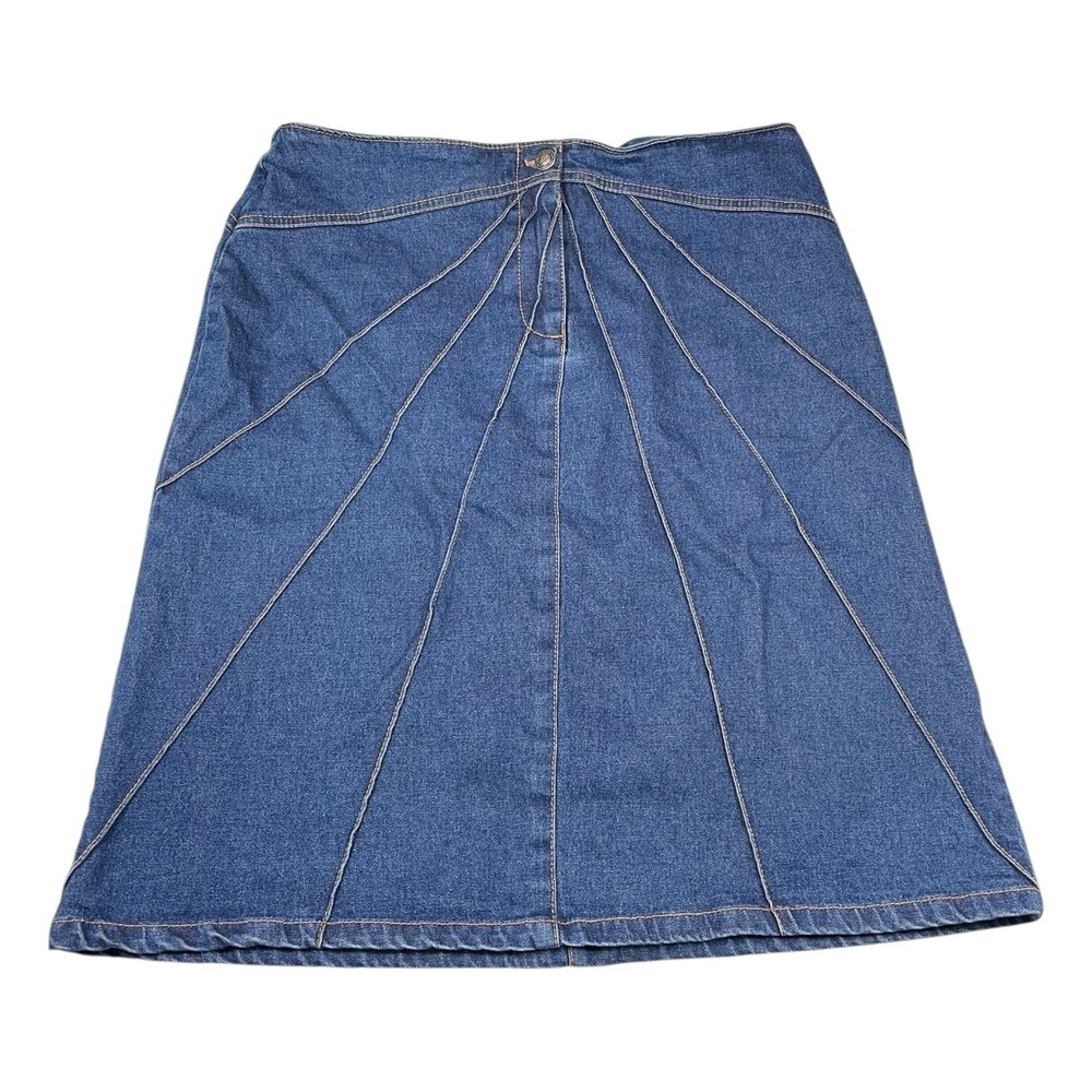 Faded Glory 8 Blue 1972 Denim Skirt Sunburst Stitched Midi A-Line Y2K Indie Boho